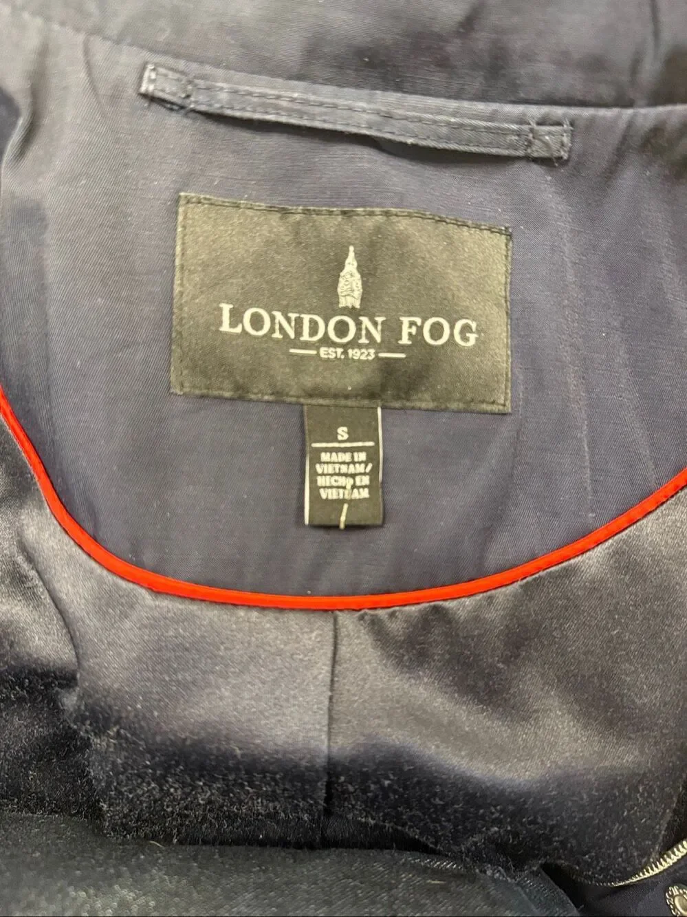 London Fog Hooded Belted Zip Front Raincoat Navy Blue Sz. Small Classic